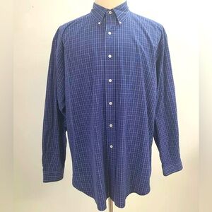 RALPH LAUREN Blake shirt, blue and white window pane plaid, size large